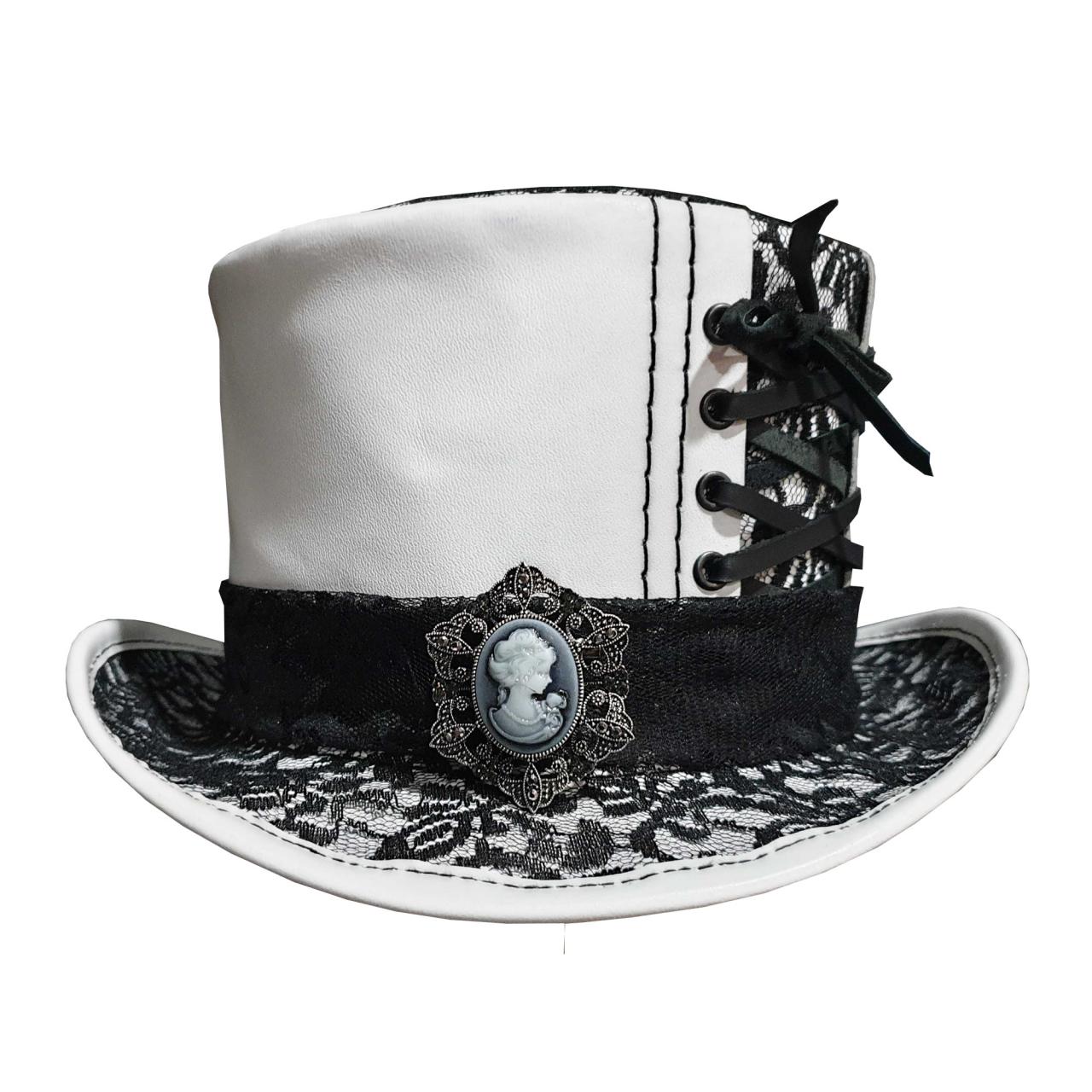 Steampunk Black Crusty Band White Leather Top Hat on Luulla display picture 1