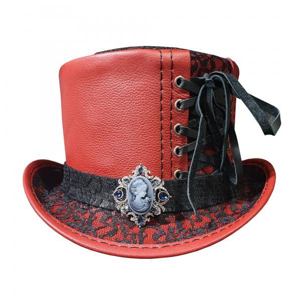 PUNK少女レザー トップハット ブラック レッド ジッパー装飾 product-mediumsquare-3475272-